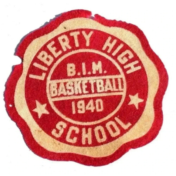 Vtg 1940s Liberty High School B.I.M. Basketball Letterman's Jacket Felt Patch - Picture 1 of 2